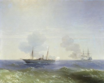 Ivan Aivazovsky batalla del vapor Vesta y el acorazado turco Seascape Pinturas al óleo